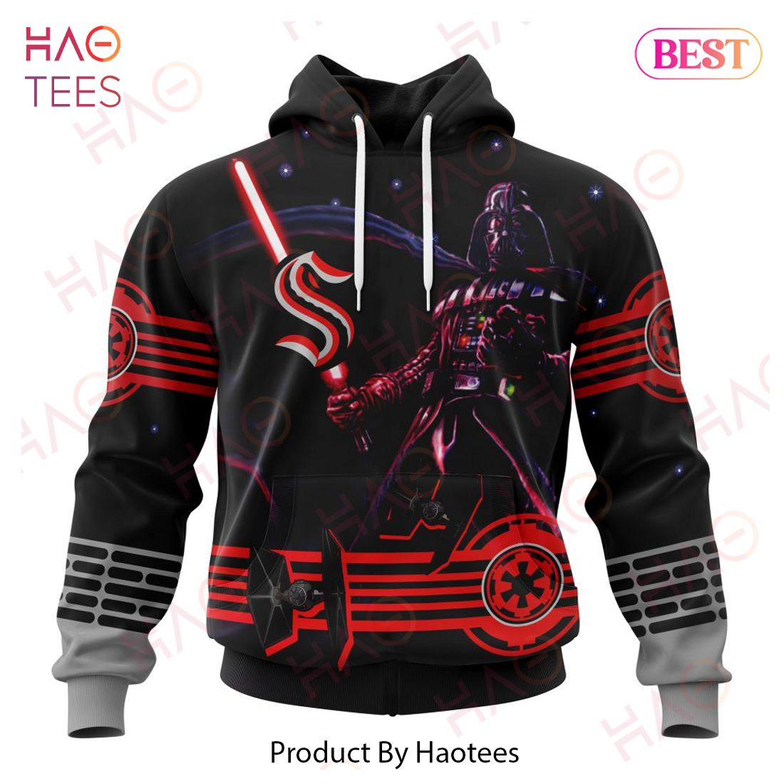 NHL Seattle Kraken Specialized Starwar Darth Vader Version Jersey Hoodie NHL Seattle Kraken Specialized Starwar Darth Vader Version Jersey Hoodie