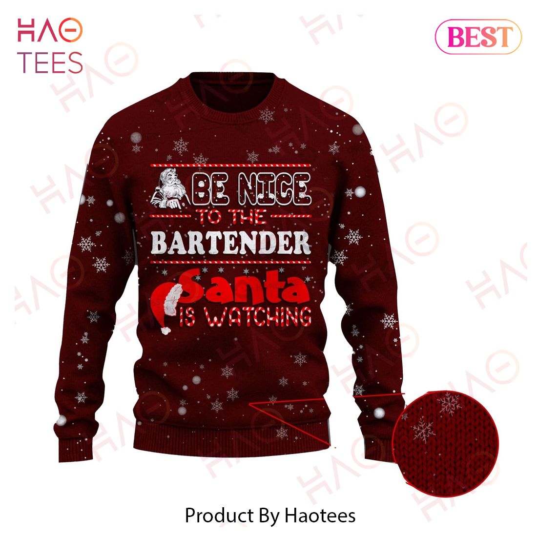 Bartender Christmas Ugly Sweater Be Nice To The Bartender Santa Is Watching Red Sweater 2022 Bartender Christmas Ugly Sweater Be Nice To The Bartender Santa Is Watching Red Sweater 2022