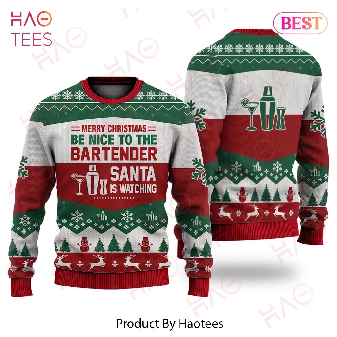 Bartender Christmas Ugly Sweater Merry Christmas Be Nice To The Bartender Red Green White Sweater 2022 Bartender Christmas Ugly Sweater Merry Christmas Be Nice To The Bartender Red Green White Sweater 2022