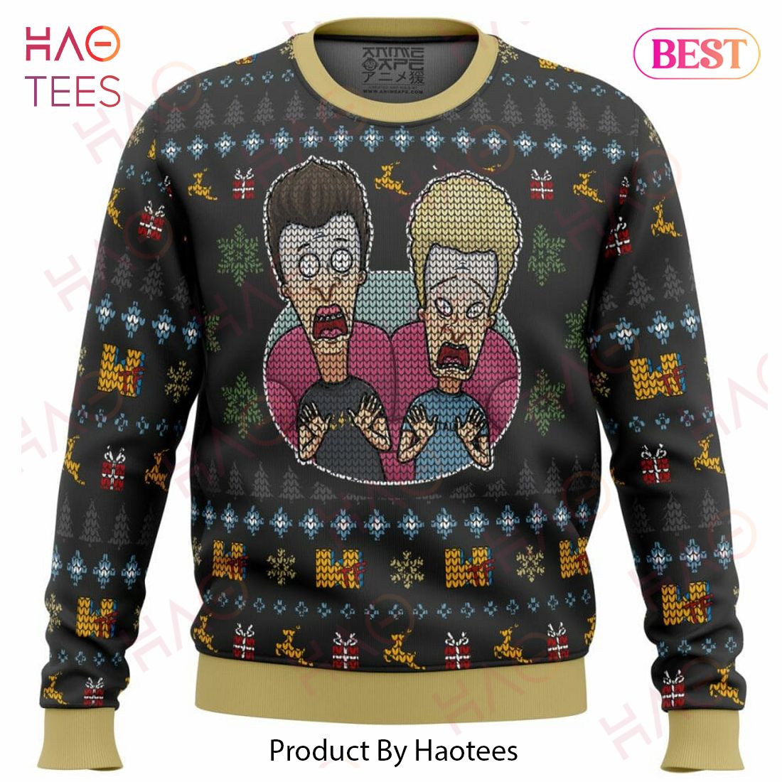 Beavis and Butthead Surprise Reaction Ugly Christmas Sweater Beavis and Butthead Surprise Reaction Ugly Christmas Sweater