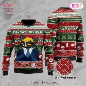 Cat Christmas Sweater Trump Cat Keep Christmas Great Green Red Ugly Sweater 2022