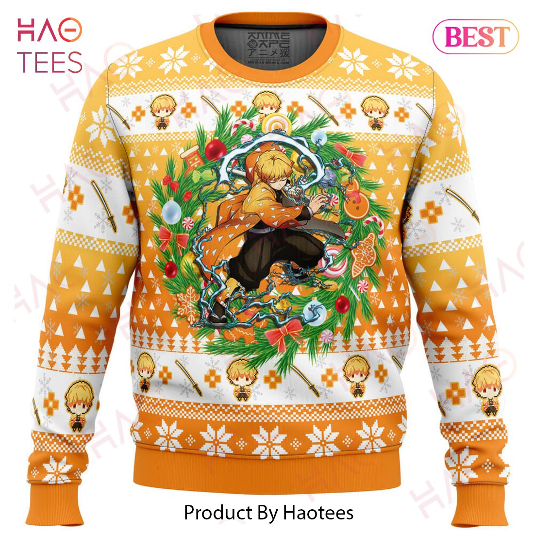 Christmas Zenitsu Agatsuma Demon Slayer Ugly Christmas Sweater Christmas Zenitsu Agatsuma Demon Slayer Ugly Christmas Sweater