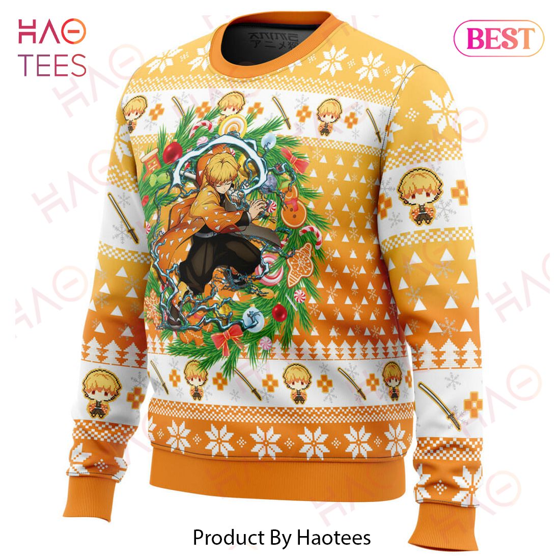 Christmas Zenitsu Agatsuma Demon Slayer Ugly Christmas Sweater Christmas Zenitsu Agatsuma Demon Slayer Ugly Christmas Sweater