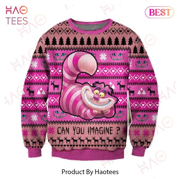 DN Chrsitmas Ugly Sweater Cheshire Cat Can You Imgine Christmas Pink Sweater 2022