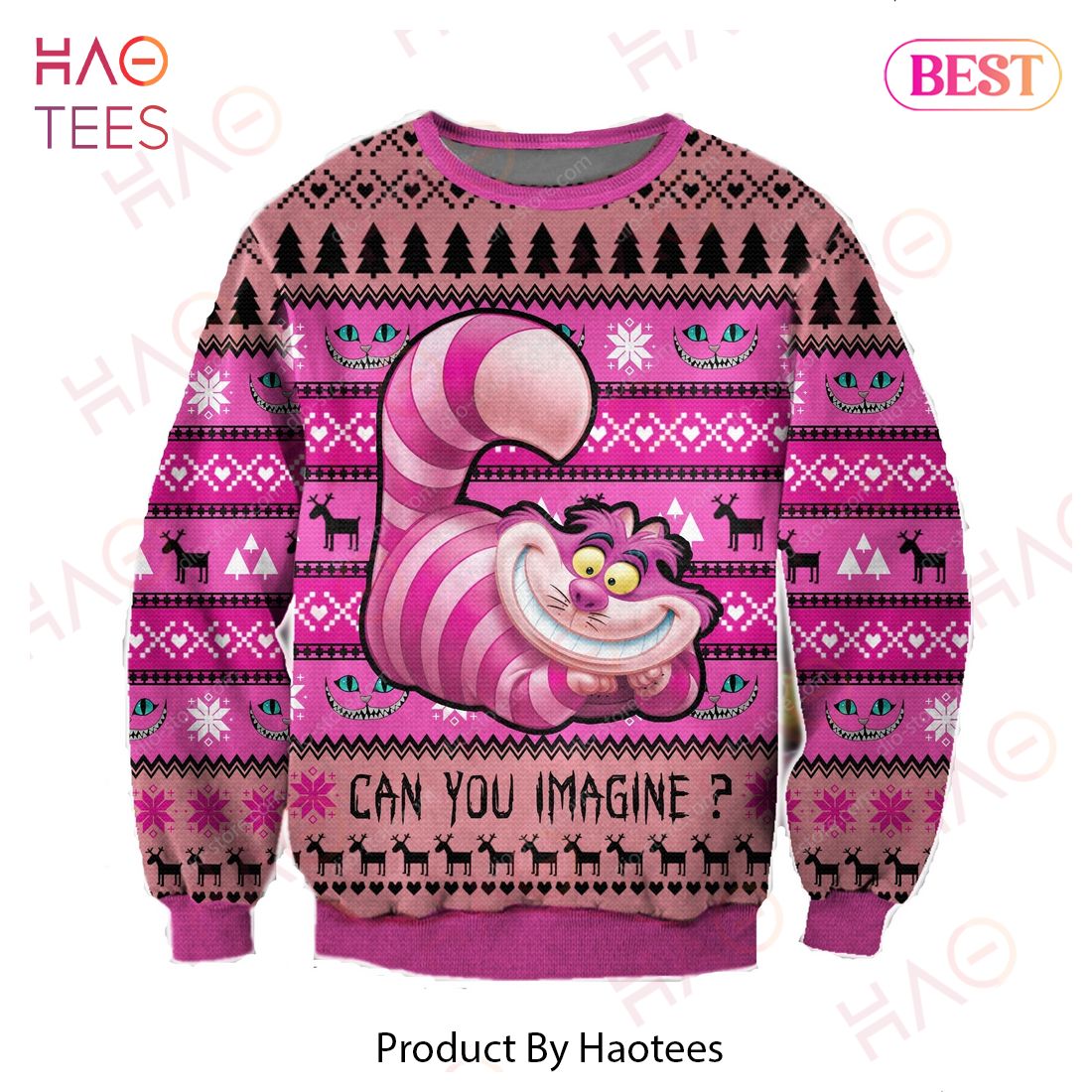 DN Chrsitmas Ugly Sweater Cheshire Cat Can You Imgine Christmas Pink Sweater 2022 DN Chrsitmas Ugly Sweater Cheshire Cat Can You Imgine Christmas Pink Sweater 2022