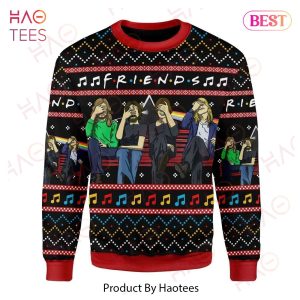 Friends Christmas Sweater Friends Covering Face Music Notes Pattern Ugly Sweater 2022