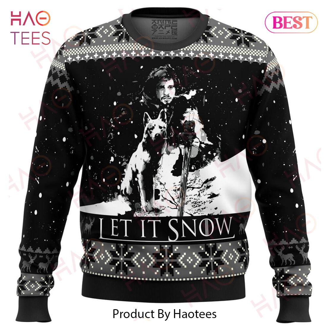 Game of Thrones Let It Snow Black and White Ugly Christmas Sweater Game of Thrones Let It Snow Black and White Ugly Christmas Sweater