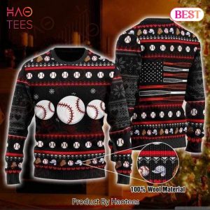 Gifury Baseball Ugly Christmas Sweater Baseball Ball Hat Gloves Black Sweater Baseball Sweater 2022