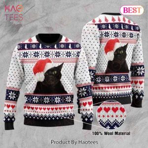 Gifury Cat Christmas Sweater Black Cat Christmas Pattern White Blue Ugly Sweater Cat Ugly Sweater 2022
