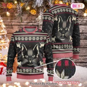 Gifury Cat Christmas Sweater Black Cat Witch Christmas Snowflakes Pattern Black Red Ugly Sweater Cat Ugly Sweater 2022