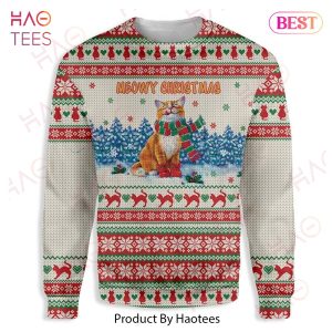 Gifury Cat Christmas Sweater Cat Meowy Christmas Cat And Snowflakes Pattern White Red Ugly Sweater Cat Ugly Sweater 2022
