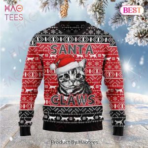 Gifury Cat Christmas Sweater Cat Santa Claws Cat Pattern Black Red Ugly Sweater Cat Ugly Sweater 2022