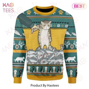 Gifury Cat Christmas Sweater Cat With Fish Funny Ugly Sweater Cat Ugly Sweater 2022