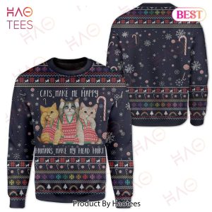 Gifury Cat Christmas Sweater Cats Make Me Happy Humans Make My Head Hurt Christmas Pattern Ugly Sweater Cat Ugly Sweater 2022