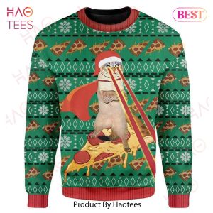 Gifury Cat Christmas Sweater Pizza And Cat Pizza Pattern Green Ugly Sweater Cat Ugly Sweater 2022