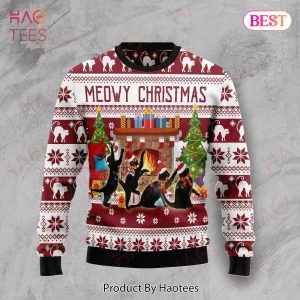 Gifury Cat Sweater Black Cats Meowy Christmas Red White Ugly Sweater Cat Ugly Sweater 2022