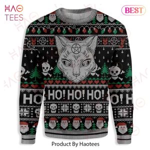 Gifury Cat Sweater Wicca Black Cat Ho Ho Ho Christmas Pattern Ugly Sweater Cat Ugly Sweater 2022
