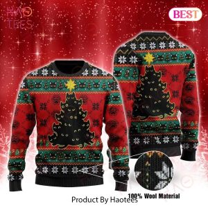 Gifury Cat Ugly Christmas Sweater Black Cat Christmas Tree Cat Paws Pattern Black Sweater Cat Sweater 2022