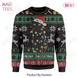 Gifury Cat Ugly Sweater Meowy Christmas Black Cat Christmas Pattern Black Sweater Cat Sweater 2022
