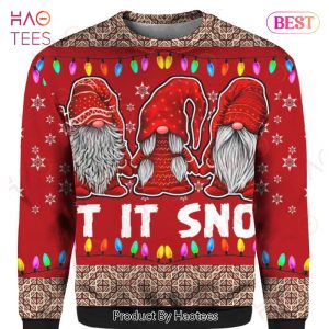 Gifury Gnome Christmas Ugly Sweater Let It Snow Three Gnomes Lights Red Sweater Gnome Apparel 2022