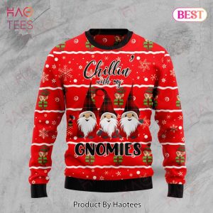 Gifury Gnome Christmas Ugly Sweater Three Gnomes Chilling With My Gnomie Christmas Pattern Red Sweater Gnome Apparel 2022