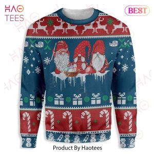 Gifury Gnome Christmas Ugly Sweater Three Gnomes Christmas Presents Candies Pattern Blue Red Sweater Gnome Apparel 2022