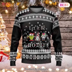 Gifury Gnome Christmas Ugly Sweater Three Gnomes Let It Be Gnomies Christmas Pattern Black White Sweater Gnome Apparel 2022