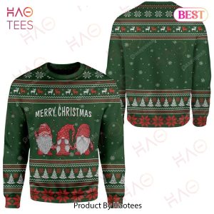 Gifury Gnome Christmas Ugly Sweater Three Gnomes Merry Christmas Green Sweater Gnome Apparel 2022