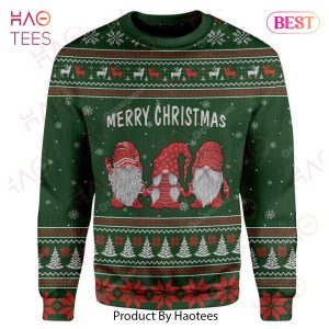 Gifury Gnome Christmas Ugly Sweater Three Gnomes Merry Christmas Green Sweater Gnome Apparel 2022