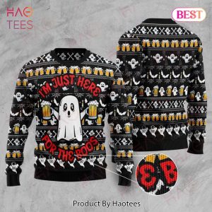 Gifury Halloween Sweater Beer Ugly Sweater I’m Just Here For The Boos Ghost Beer Ugly Sweater Halloween Ugly Sweater 2022
