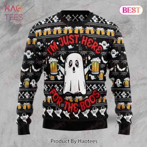 Gifury Halloween Sweater Beer Ugly Sweater I’m Just Here For The Boos Ghost Beer Ugly Sweater Halloween Ugly Sweater 2022