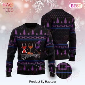 Gifury Halloween Sweater Wine Halloween Black Purple Ugly Sweater Halloween Ugly Sweater 2022