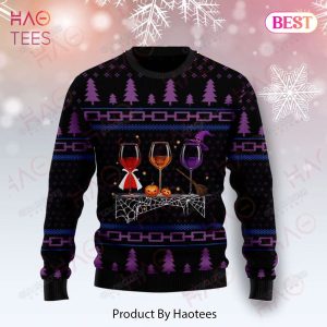 Gifury Halloween Sweater Wine Halloween Black Purple Ugly Sweater Halloween Ugly Sweater 2022