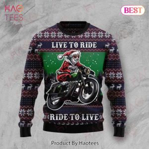 Gifury Motorcycle Ugly Christmas Sweater Christmas Santa Live To Ride Ride To Live Biker Sweater Motorcycle Sweater 2022