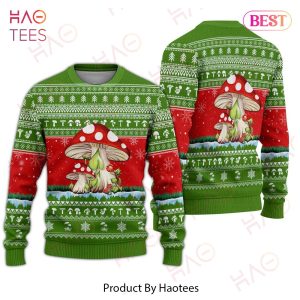 Gifury Mushroom Ugly Sweater Mushroom Christmas Snowflakes Pattern Green Sweater Mushroom Sweater 2022