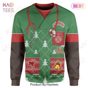 Gifury Nurse Christmas Sweater Nurse Merry Xmas Stethoscope Hanging Green Red Ugly Sweater Nurse Ugly Sweater 2022