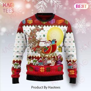 Gifury Reindeer Christmas Ugly Sweater Santa Claus And Reindeer White Red Sweater Reindeer Sweater 2022