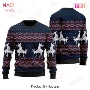 Gifury Reindeer Sweater Funny Reindeer Pose Blue Ugly Sweater Reindeer Ugly Sweater 2022