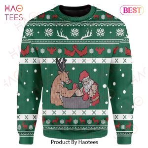 Gifury Reindeer Sweater Reindeer Arm Wrestling Santa Claus Christmas Pattern Ugly Sweater Reindeer Ugly Sweater 2022