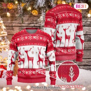Gifury Reindeer Sweater Reindeer Christmas Snowflakes Pattern Red And White Ugly Sweater Reindeer Ugly Sweater 2022