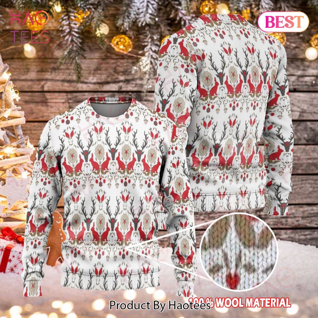 Gifury Reindeer Sweater Reindeer Rabbit Pattern White Red Ugly Sweater Reindeer Ugly Sweater 2022 Gifury Reindeer Sweater Reindeer Rabbit Pattern White Red Ugly Sweater Reindeer Ugly Sweater 2022
