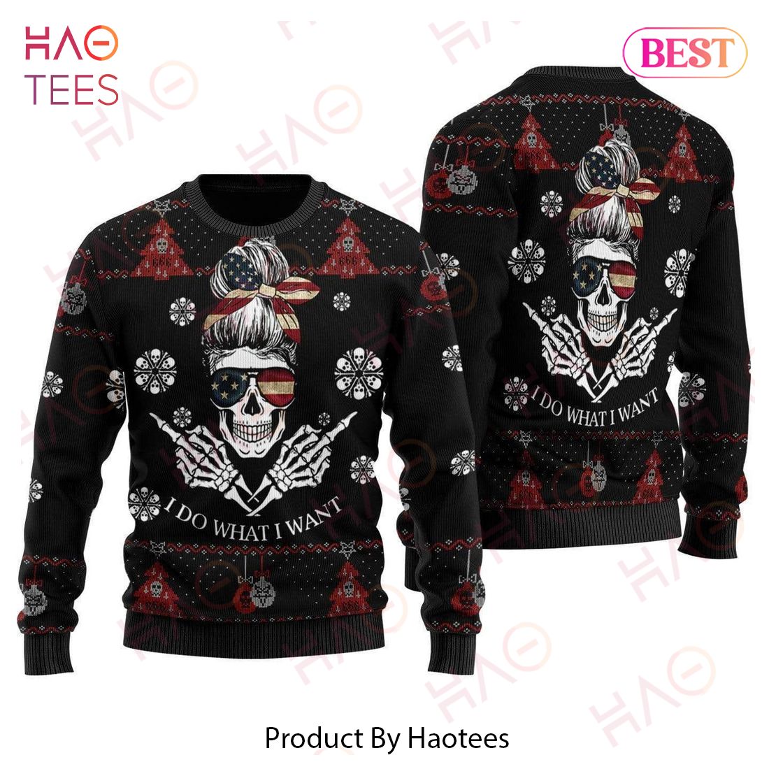 Gifury Skull Ugly Christmas Sweater Skull I Do What I Want Black Sweater Skull Sweater 2022