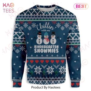 Gifury Teacher Christmas Sweater Chilling With My Kindergarten Snowmies Blue Ugly Sweater Teacher Ugly Sweater 2022