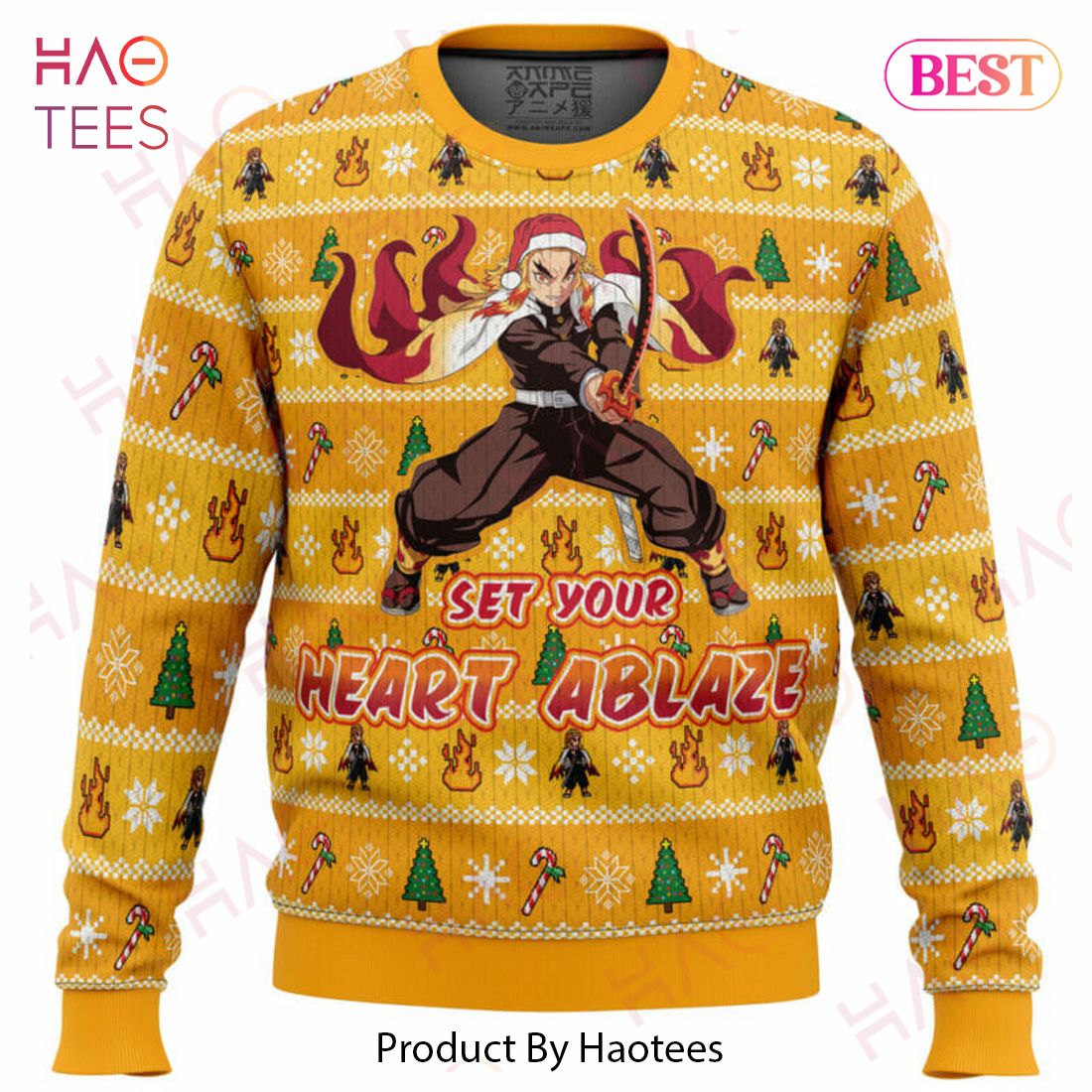 Heart Ablaze Rengoku Demon Slayer Christmas Sweater