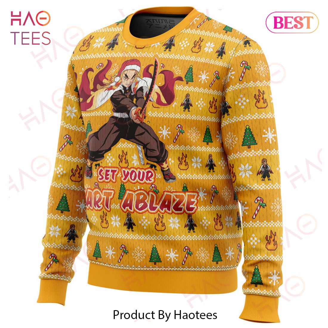 Heart Ablaze Rengoku Demon Slayer Christmas Sweater Heart Ablaze Rengoku Demon Slayer Christmas Sweater