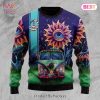 Hippie Sweater Peace Love Painting Hippie Van Peace Sign Pattern Black Ugly Sweater 2022