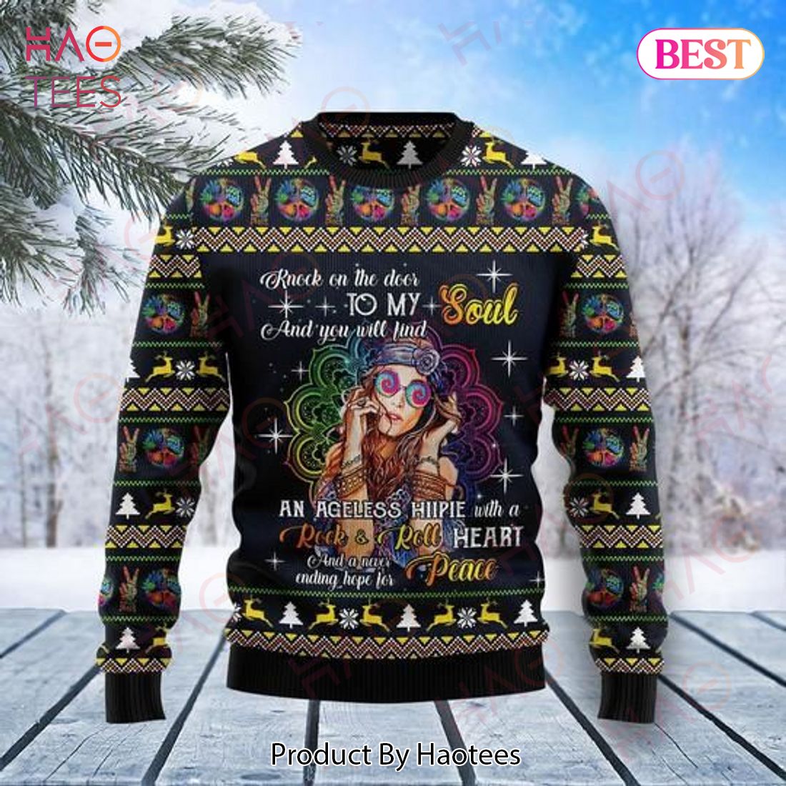 Hippie Ugly Sweater Knock On The Door To My Soul And You Will Find An Angeless Hippie Sweater 2022