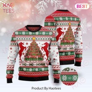 Horse Christmas Ugly Sweater Ho Ho Horse Christmas Tree Green Red White Sweater 2022 Horse Christmas Ugly Sweater Ho Ho Horse Christmas Tree Green Red White Sweater 2022