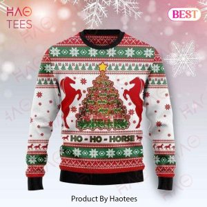 Horse Christmas Ugly Sweater Ho Ho Horse Christmas Tree Green Red White Sweater 2022