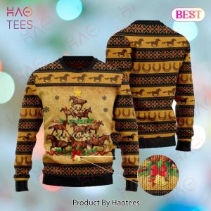 Horse Christmas Ugly Sweater Horse Christmas Tree Brown Yellow Sweater 2022 Horse Christmas Ugly Sweater Horse Christmas Tree Brown Yellow Sweater 2022